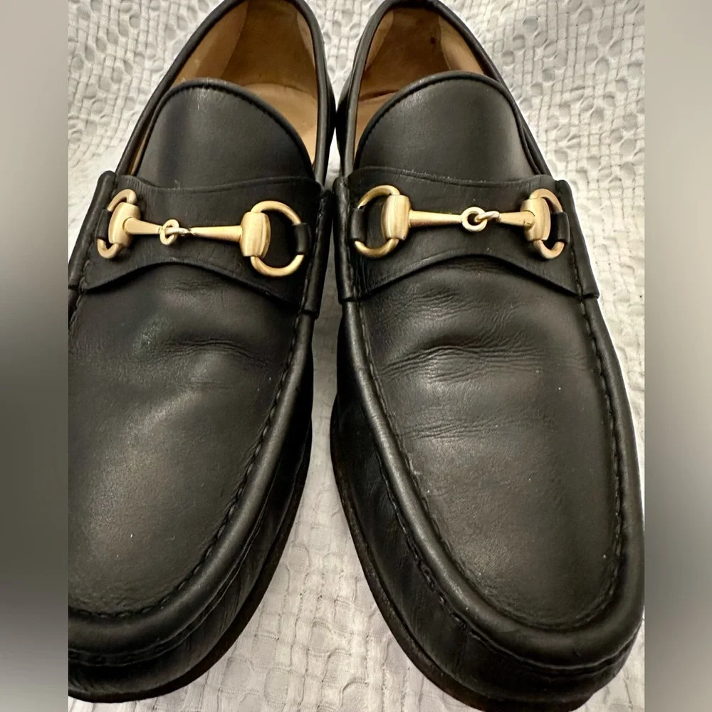 Gucci Men’s 1953 Horsebit Leather Loafers Black Gold Size 10 D
